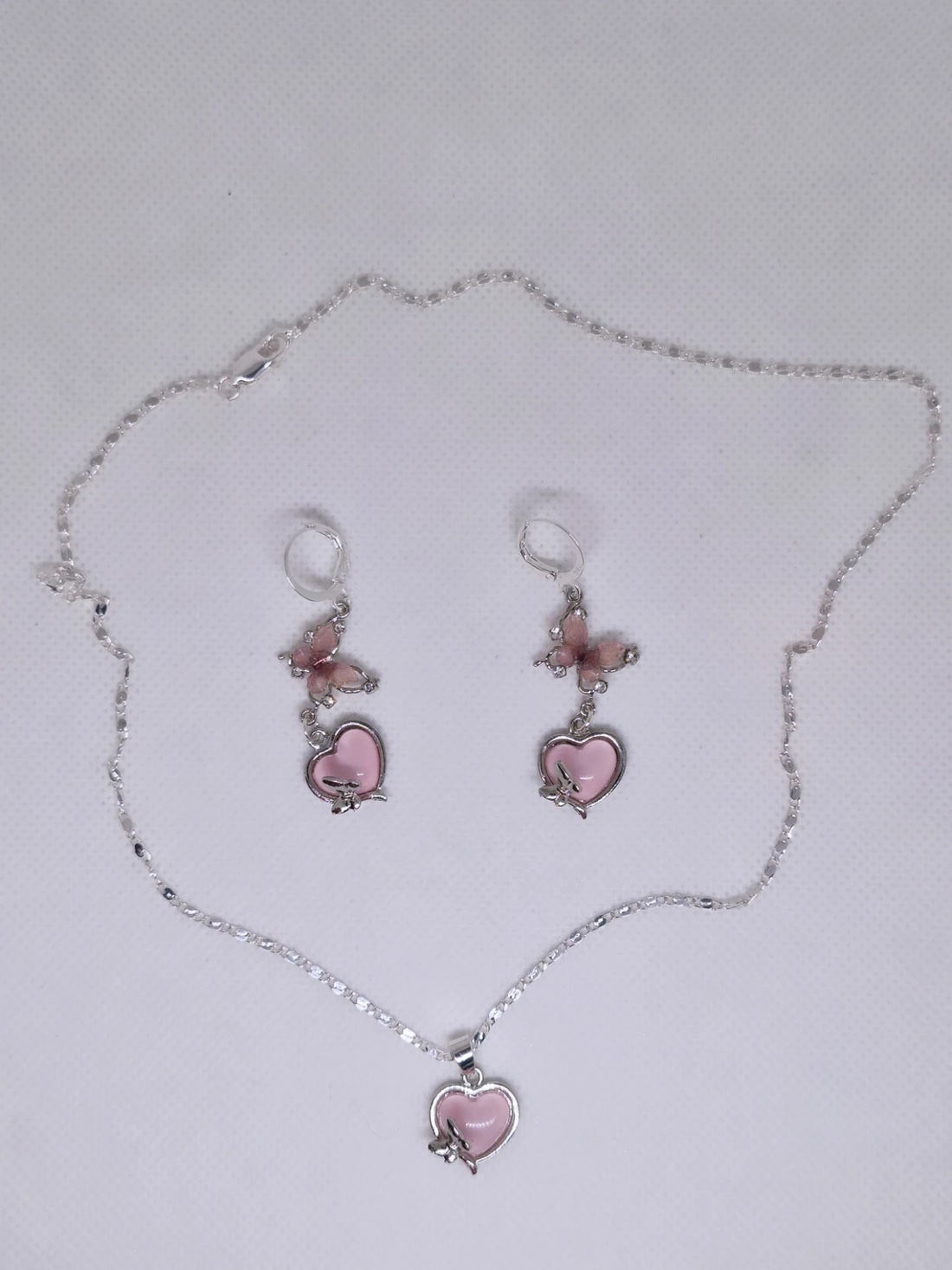 Set argint 925 cu fluturi și inimi roz - bijuterii - cercei - cercei din argint - Artynos.ro