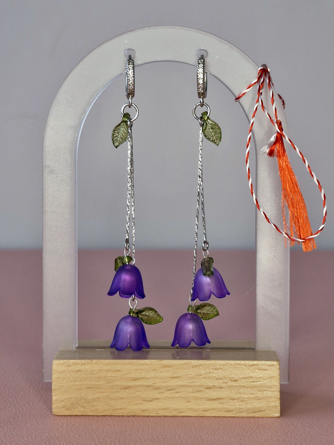 Cercei Vestirea Primăverii cu lalele mov - bijuterii - mărțișor - Artynos.ro