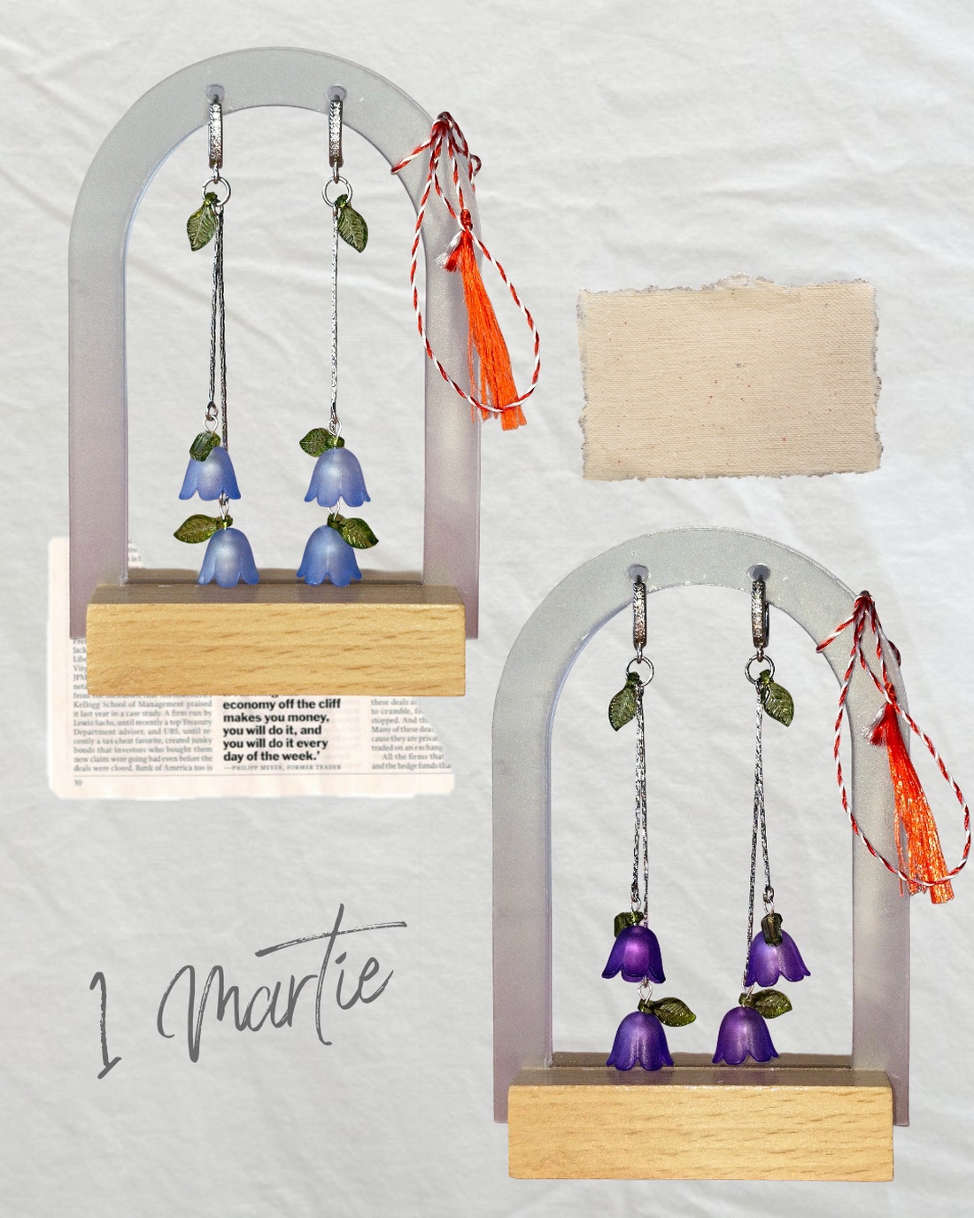 Cercei Vestirea Primăverii cu clopoței albastri - bijuterii - mărțișor - Artynos.ro