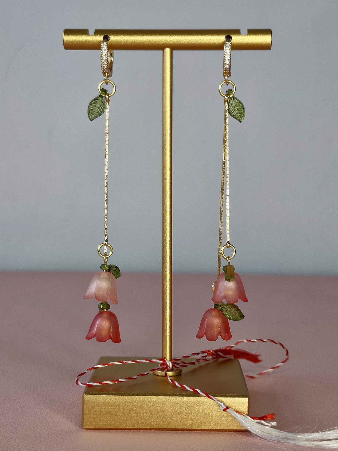 Cercei Vestirea Primăverii cu lalele roșiatice  - bijuterii - mărțișor - Artynos.ro