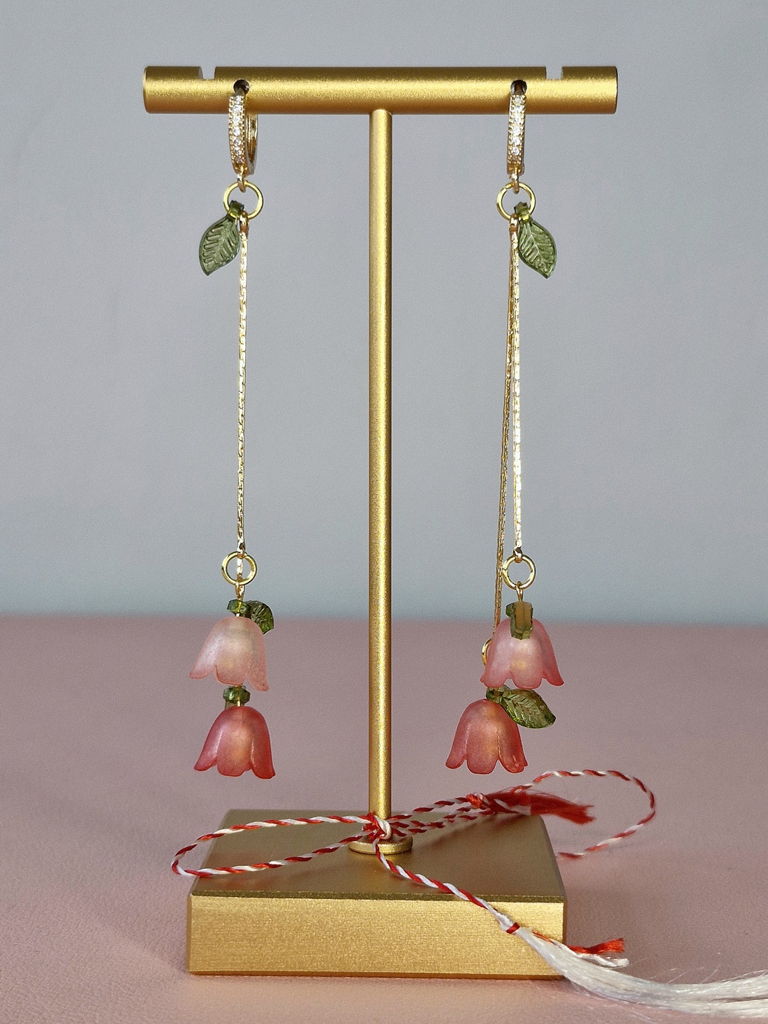 Cercei Vestirea Primăverii cu lalele roșiatice  - bijuterii - mărțișor - Artynos.ro