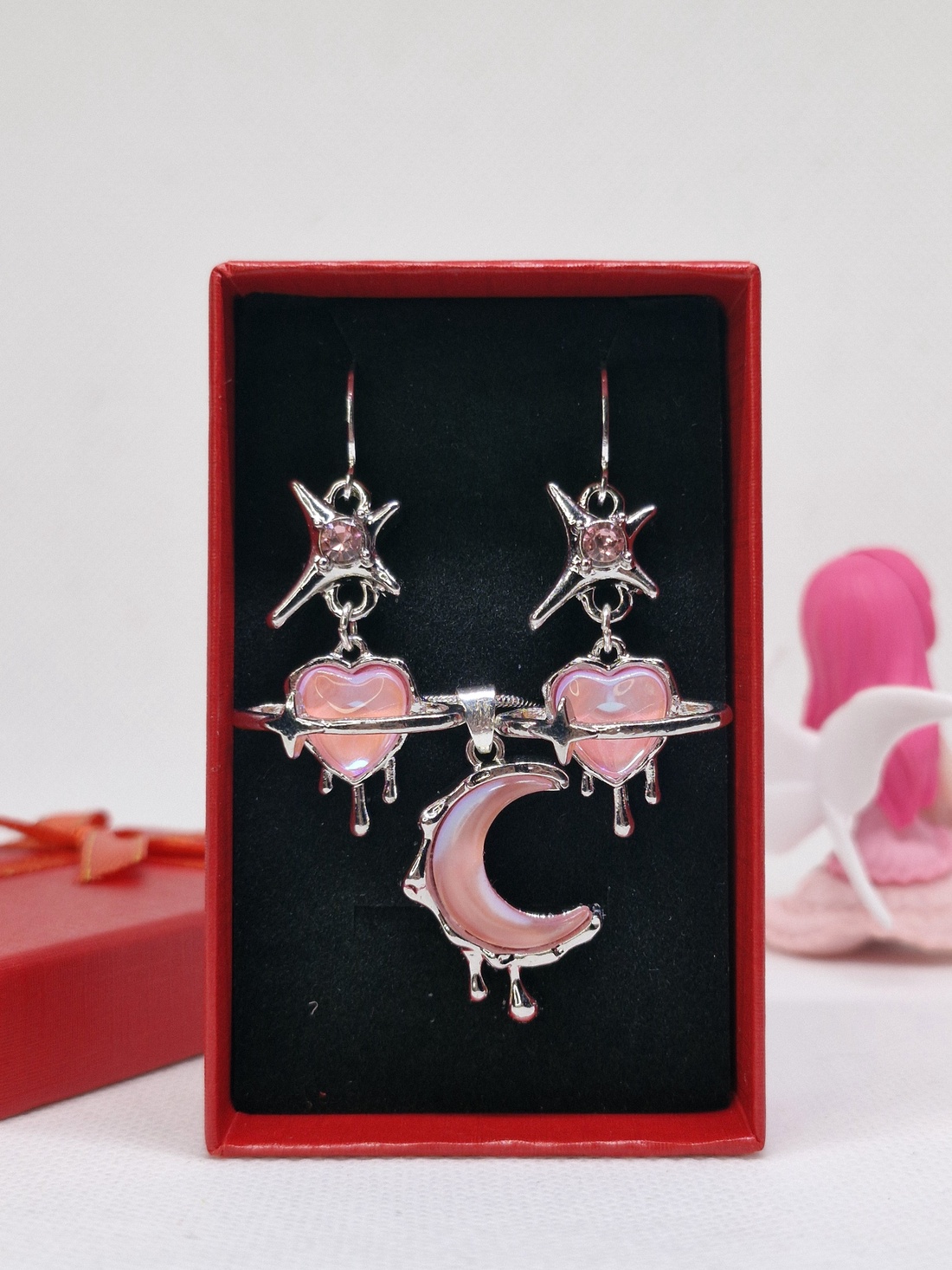 Set bijuterii Pink Dream placat cu argint 925 - bijuterii - cercei - cercei din argint - Artynos.ro