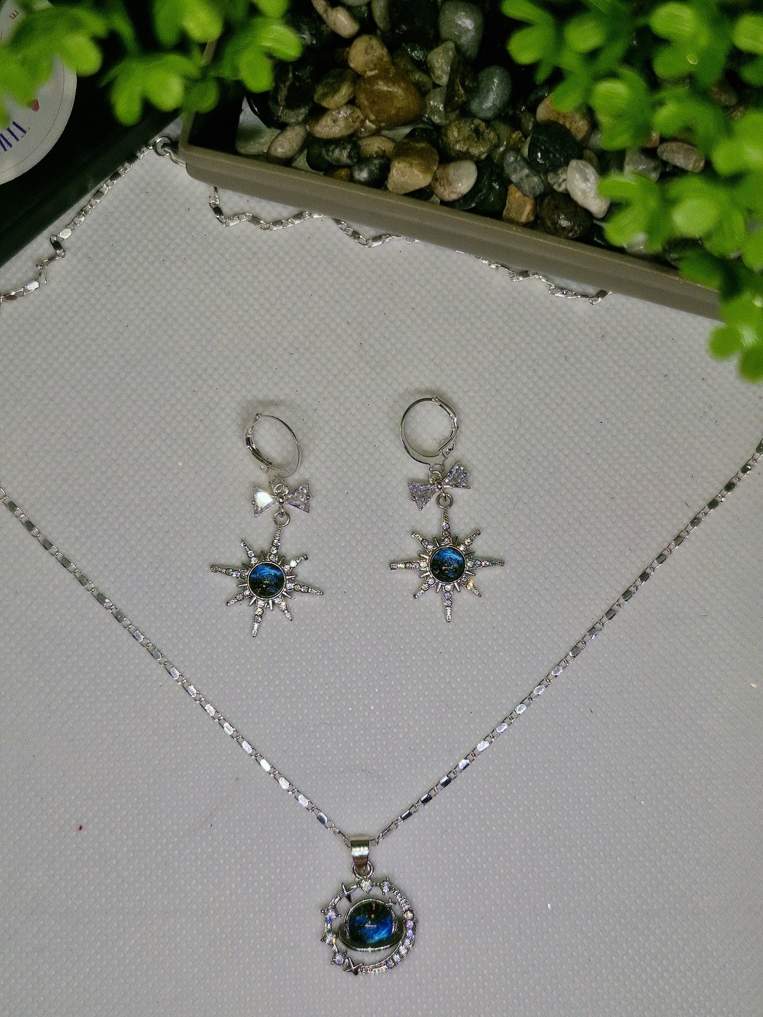 Set bijuterii Cosmos placat cu argint 925 - bijuterii - cercei - cercei din argint - Artynos.ro