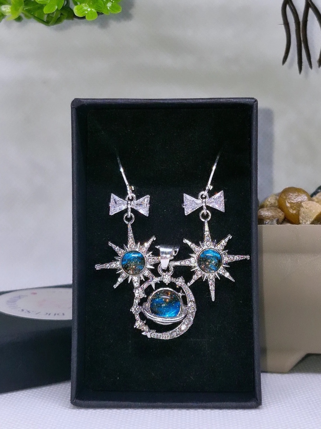 Set bijuterii Cosmos placat cu argint 925 - bijuterii - cercei - cercei din argint - Artynos.ro