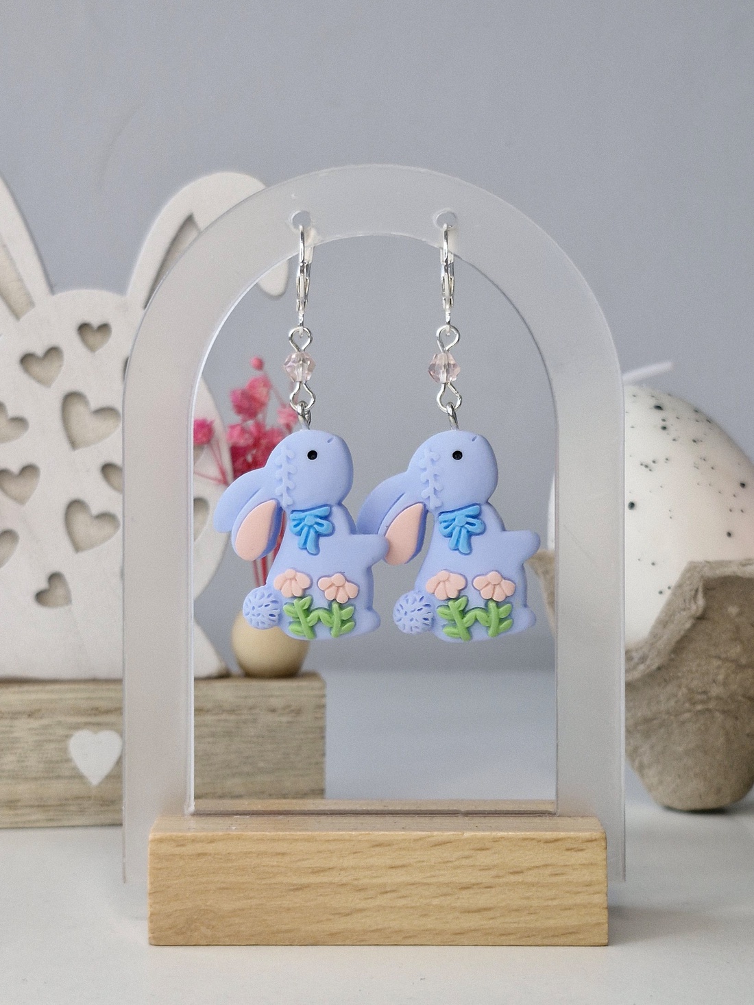 Cercei de Paște cu iepurași albastri - decor de sărbători - decorațiuni de paște - iepuraș de paște - Artynos.ro