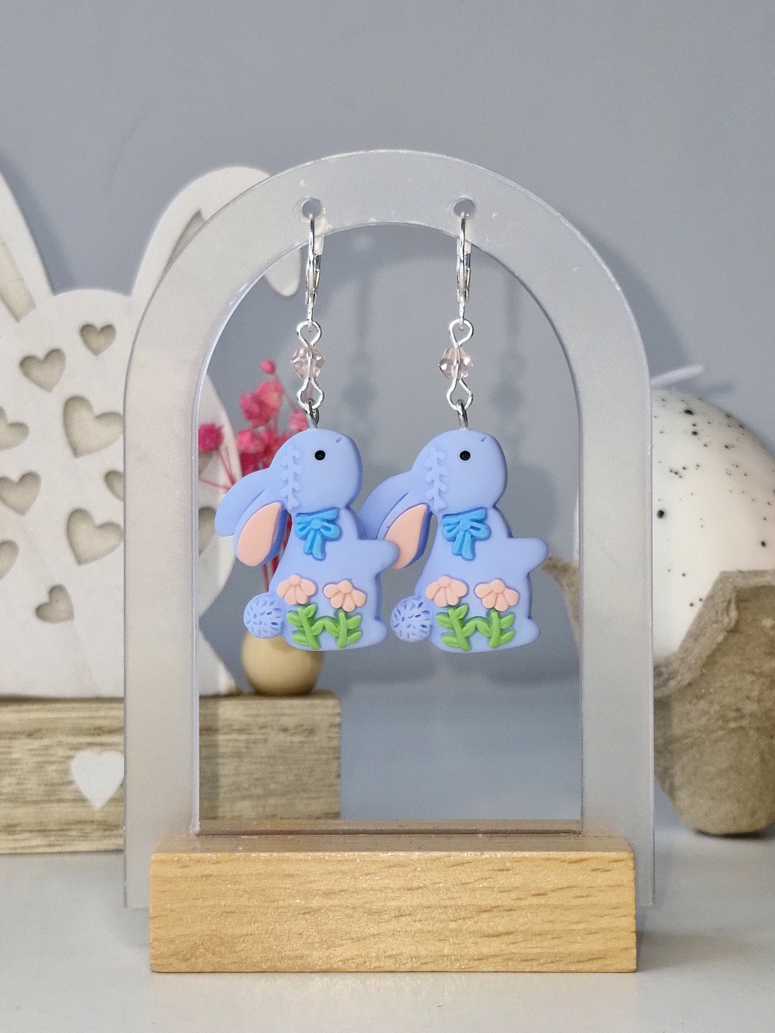 Cercei de Paște cu iepurași albastri - decor de sărbători - decorațiuni de paște - iepuraș de paște - Artynos.ro