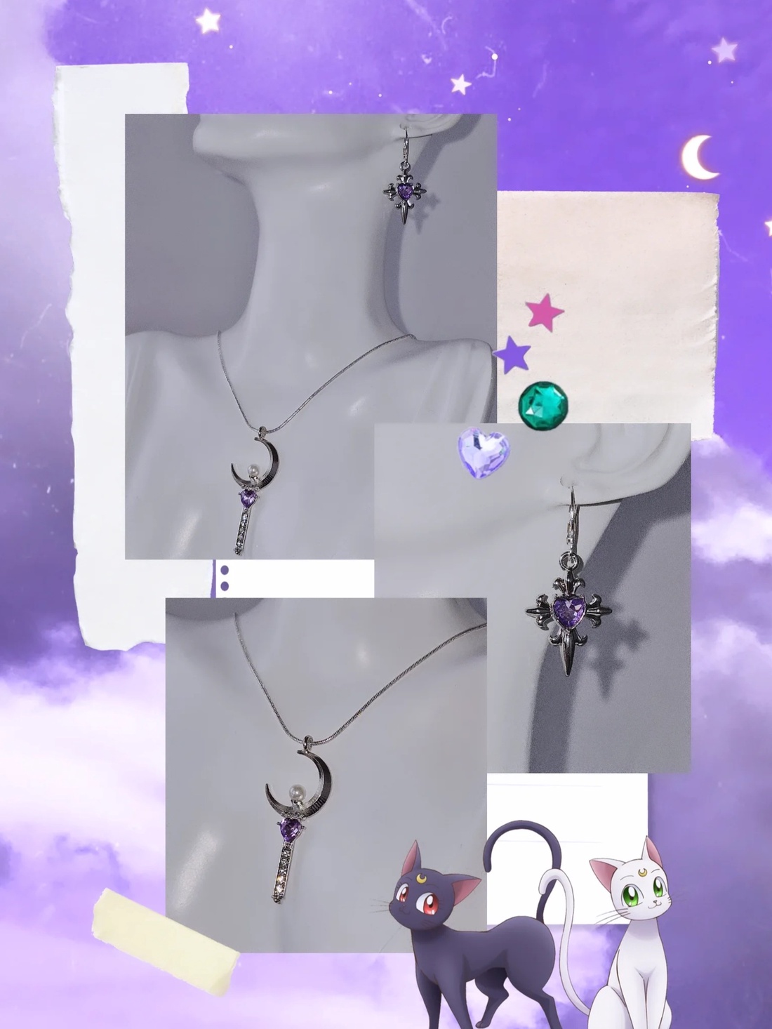 Set bijuterii Sailor Moon placat cu argint 925 - bijuterii - seturi de bijuterii - Artynos.ro