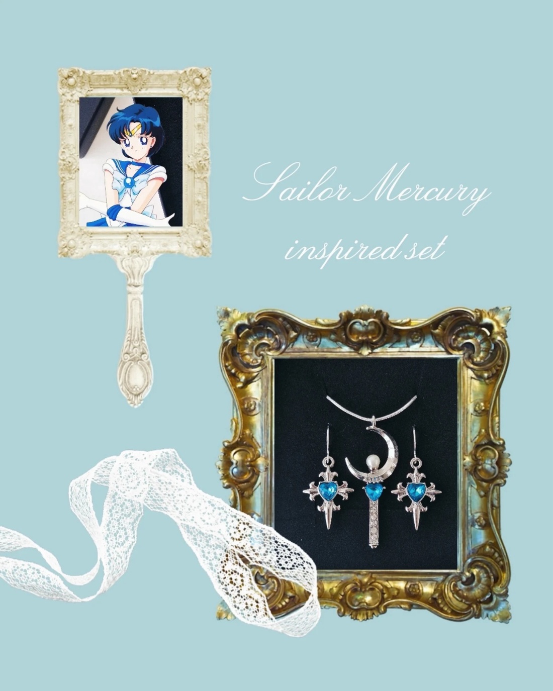 Set bijuterii Sailor Mercury placat cu argint 925 - bijuterii - seturi de bijuterii - Artynos.ro