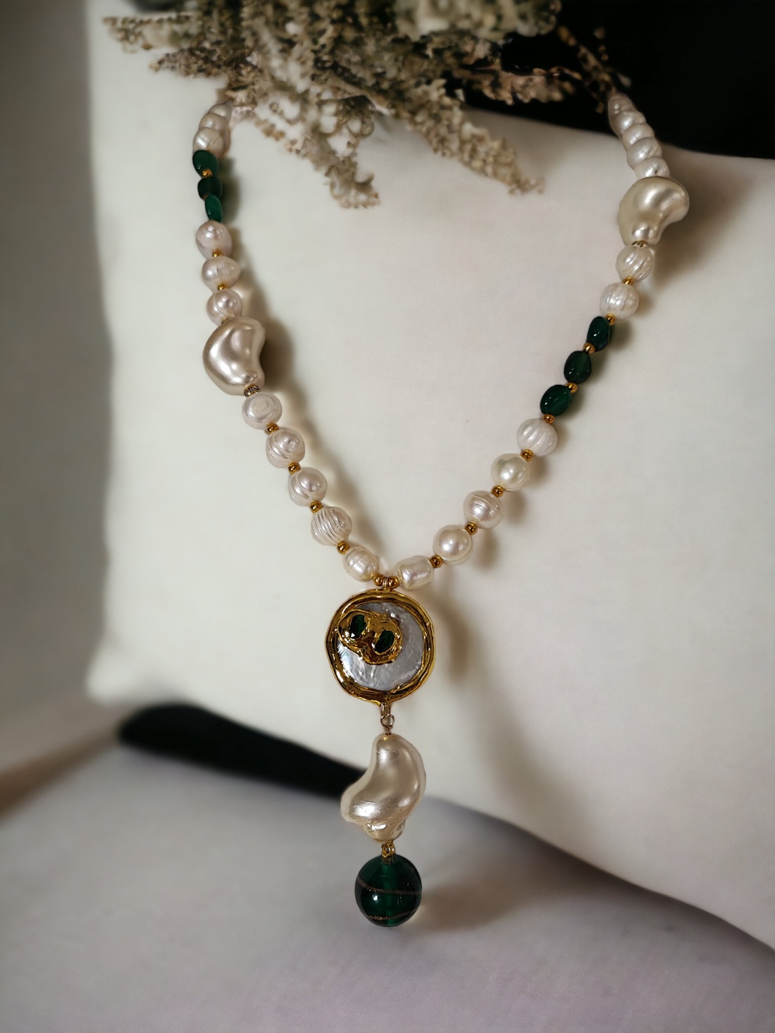 Colier perle naturale, diopside si Murano - bijuterii - coliere - coliere de perle - Artynos.ro