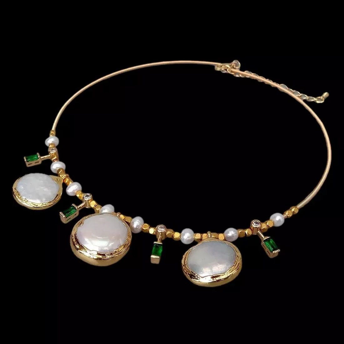Colier bara perle keshi, perle si cristale verzi - bijuterii - coliere - coliere de perle - Artynos.ro