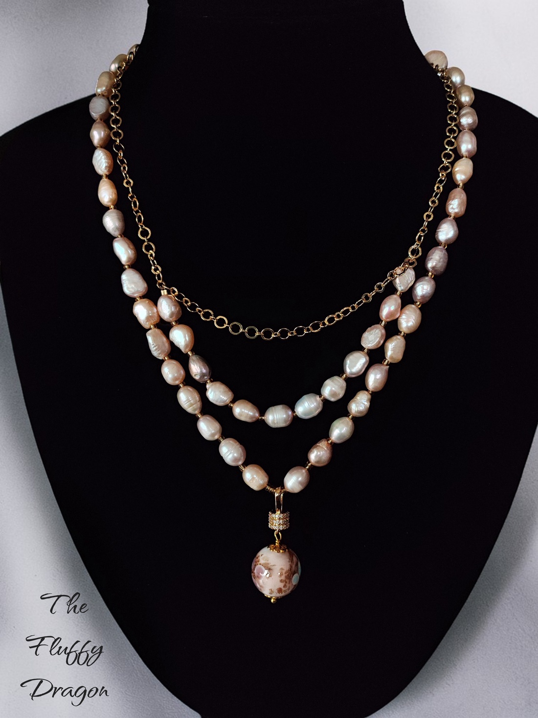 Colier din perle de cultura rose si pandantiv Murano - bijuterii - coliere - coliere din perle - Artynos.ro