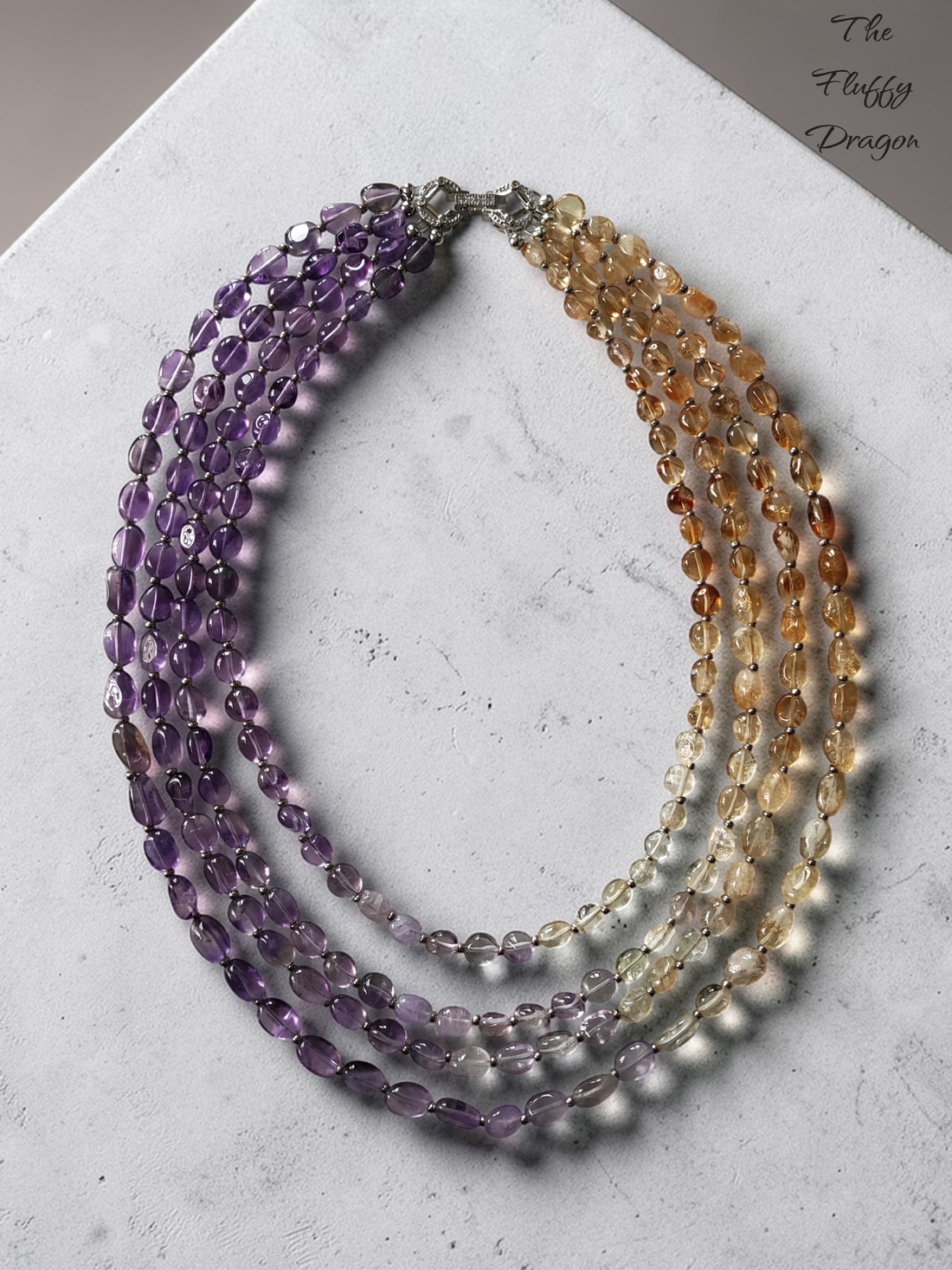 Colier multiple siruri din ametist si citrin - bijuterii - coliere - coliere din pietre semiprețioase - Artynos.ro