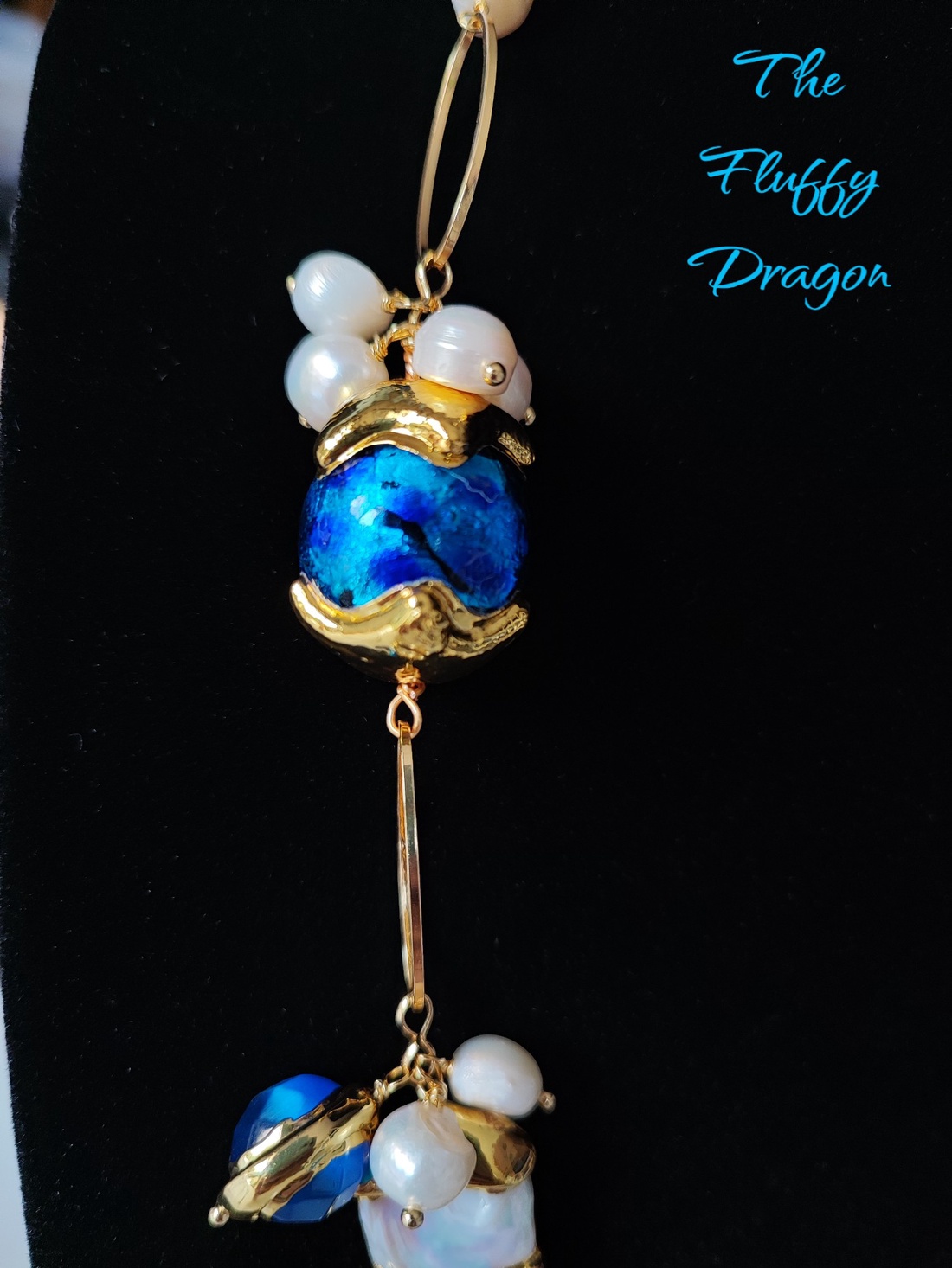 Colier masiv perle de cultura, sticla Murano si ochi de pisica aurite - bijuterii - coliere - coliere din perle - Artynos.ro