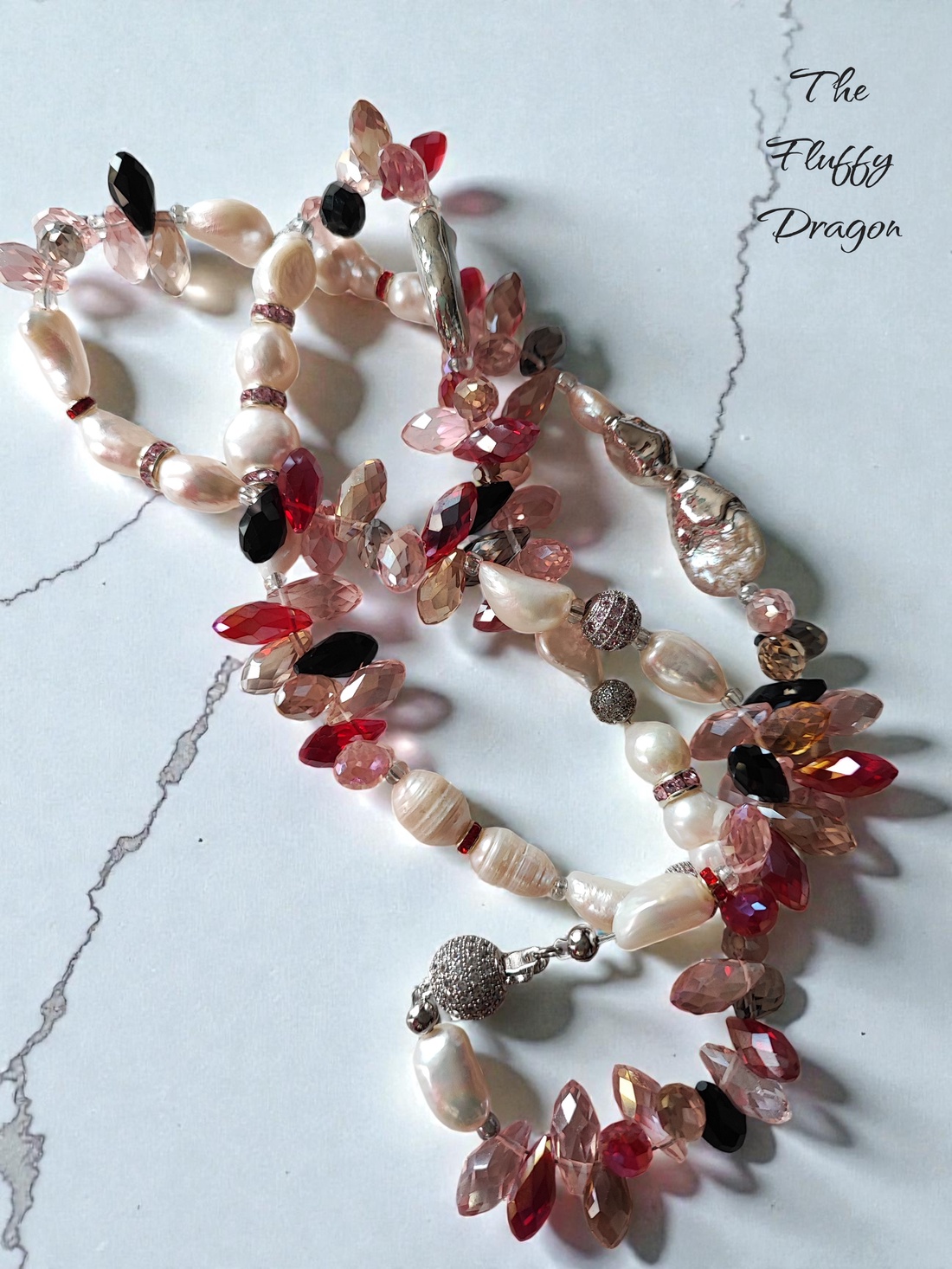 Colier multicolor cu perle de cultura si margele - bijuterii - coliere - coliere din perle - Artynos.ro