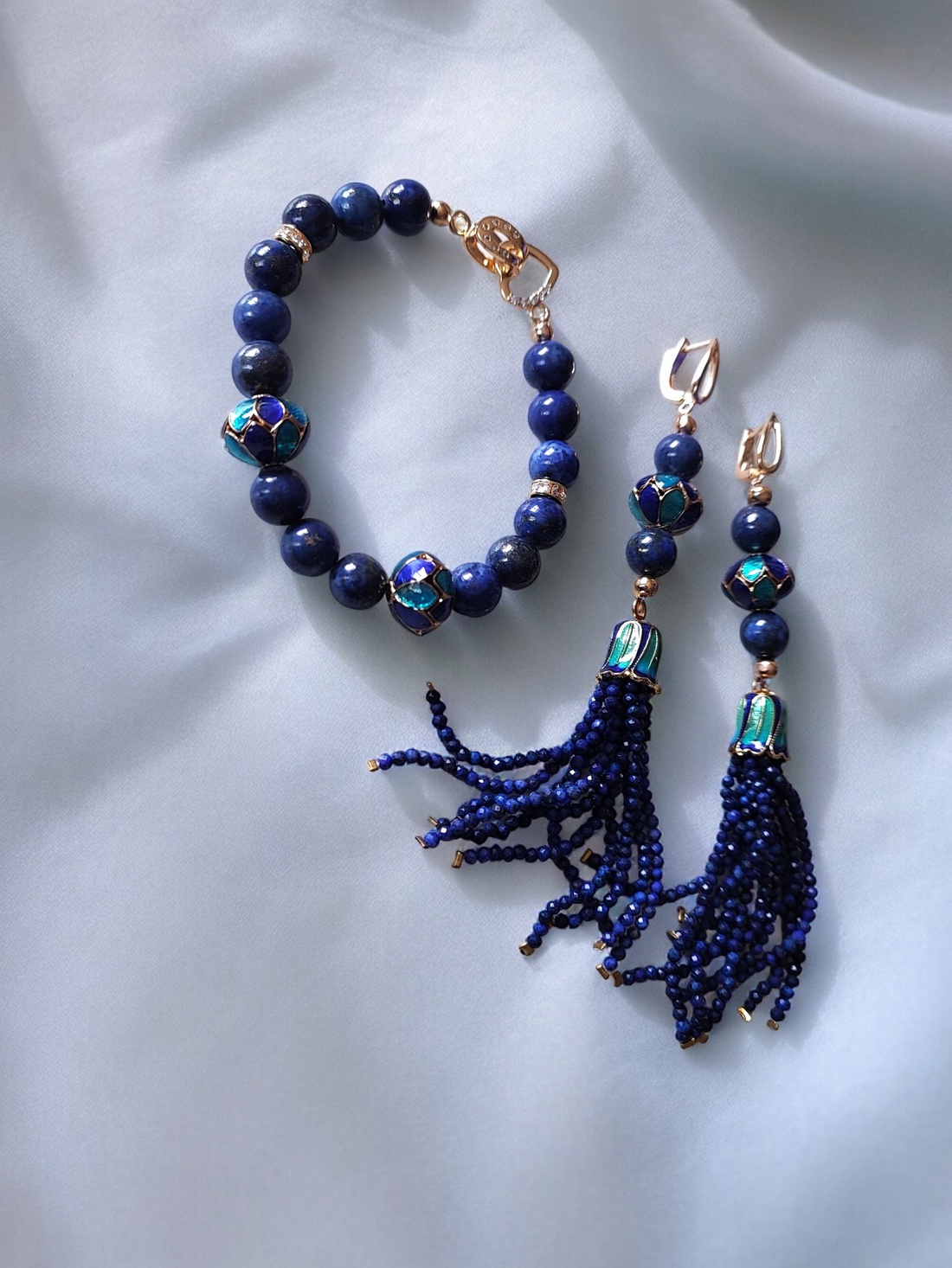 Set colier, bratara si cercei lapislazuli - bijuterii - seturi de bijuterii - Artynos.ro