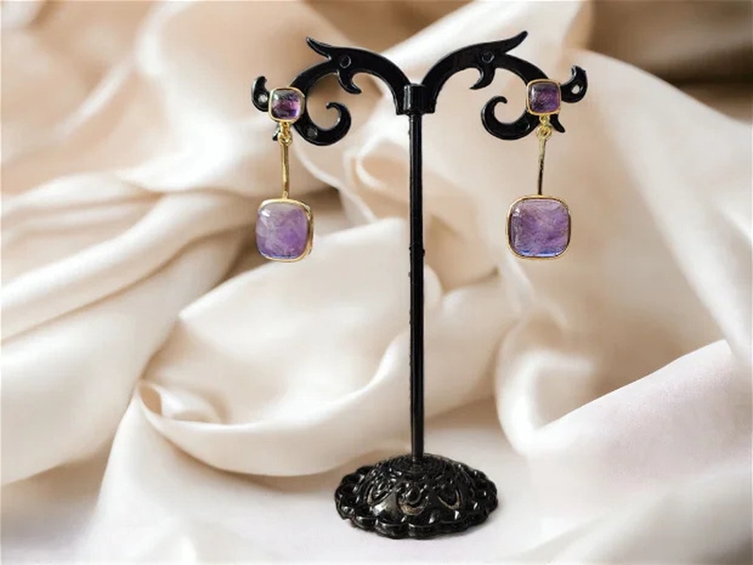 Cercei lungi cu ametiste - bijuterii - cercei - cercei din pietre semiprețioase - Artynos.ro