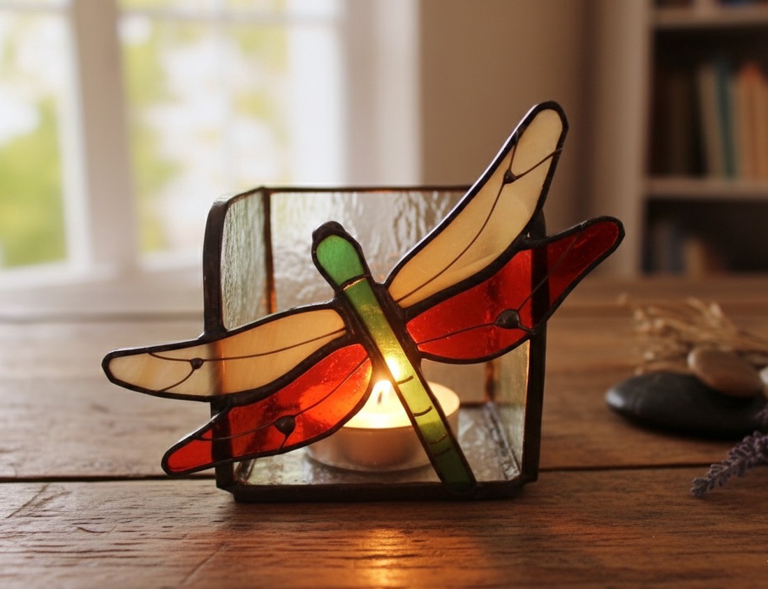 Suport Pentru Lumânări Tiffany Cu Libelulă - casă & stil de viață - lumânări, parfumuri, arome - suport lumânări - Artynos.ro