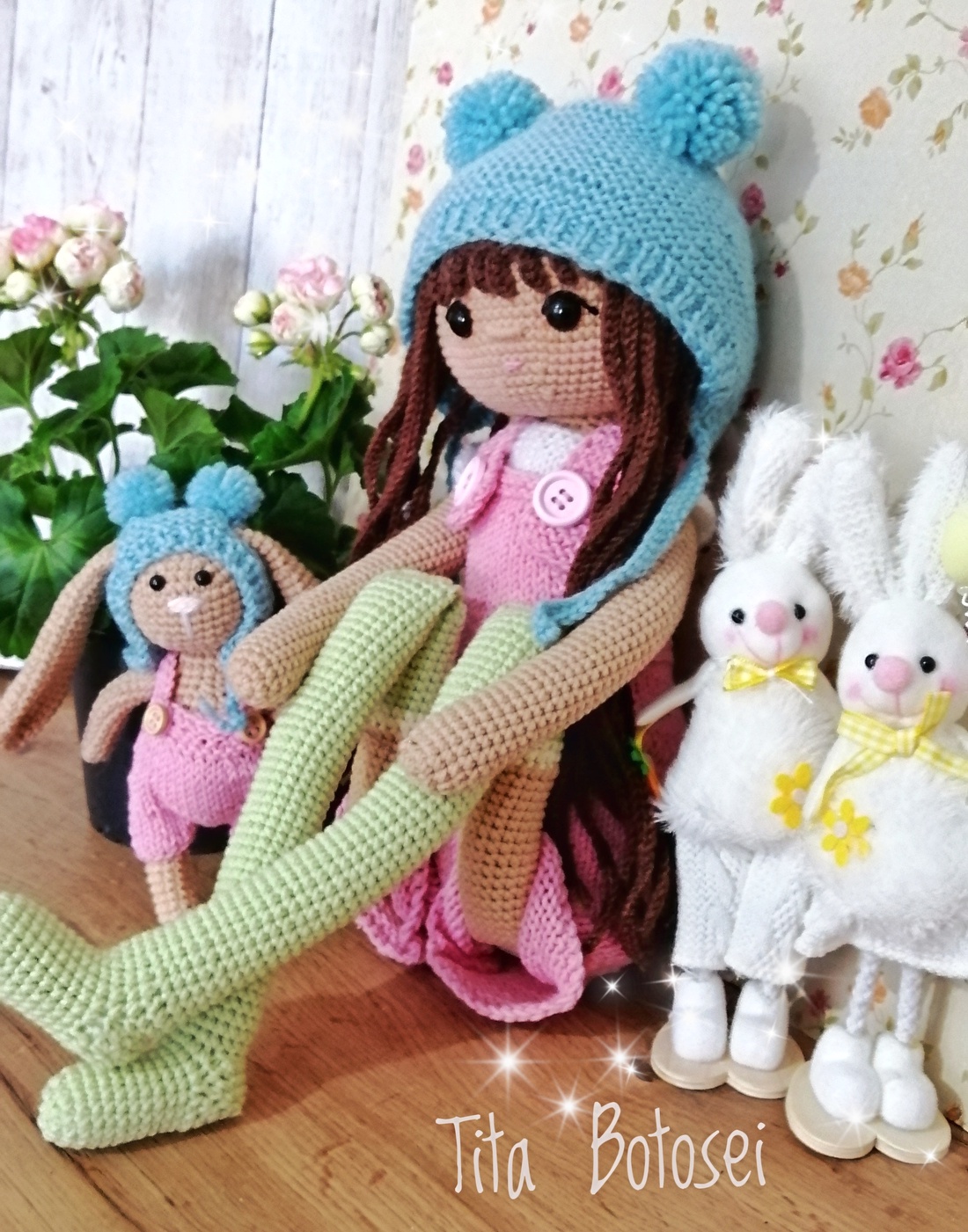 Papusa crosetata, jucărie crosetata, handmade, Cadou Craciun, cadou Paște, cadou fetite, cadou zi nastere - jucării și echipamente pentru copii - plușuri - păpușă croșetată, păpușă de pluș - Artynos.ro
