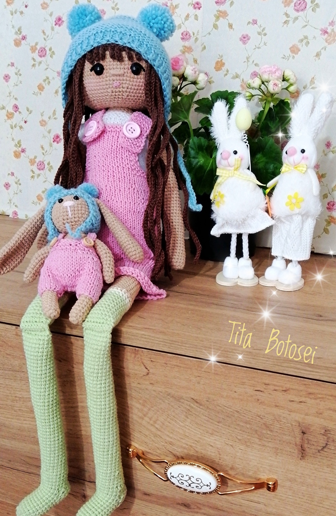 Papusa crosetata, jucărie crosetata, handmade, Cadou Craciun, cadou Paște, cadou fetite, cadou zi nastere - jucării și echipamente pentru copii - plușuri - păpușă croșetată, păpușă de pluș - Artynos.ro