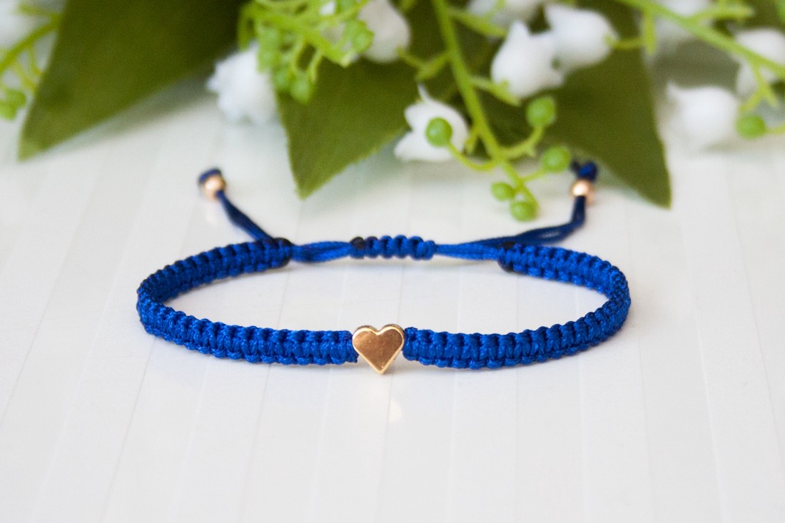 Brățară macramé împletită - Hearts blue/gold -  - Artynos.ro