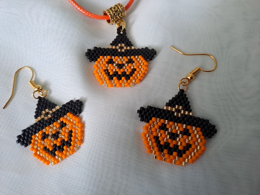 Set de pandantiv și cercei cu dovleac de Halloween -  - Artynos.ro