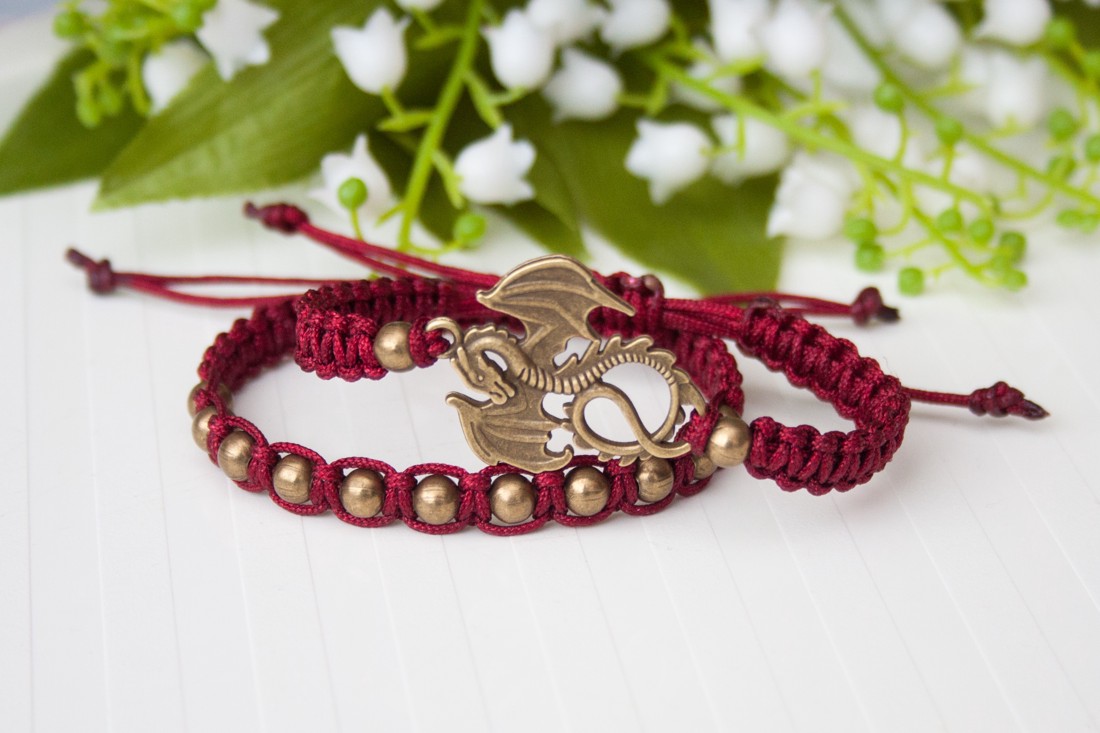 Brățară Makramé - Dragon burgundy -  - Artynos.ro