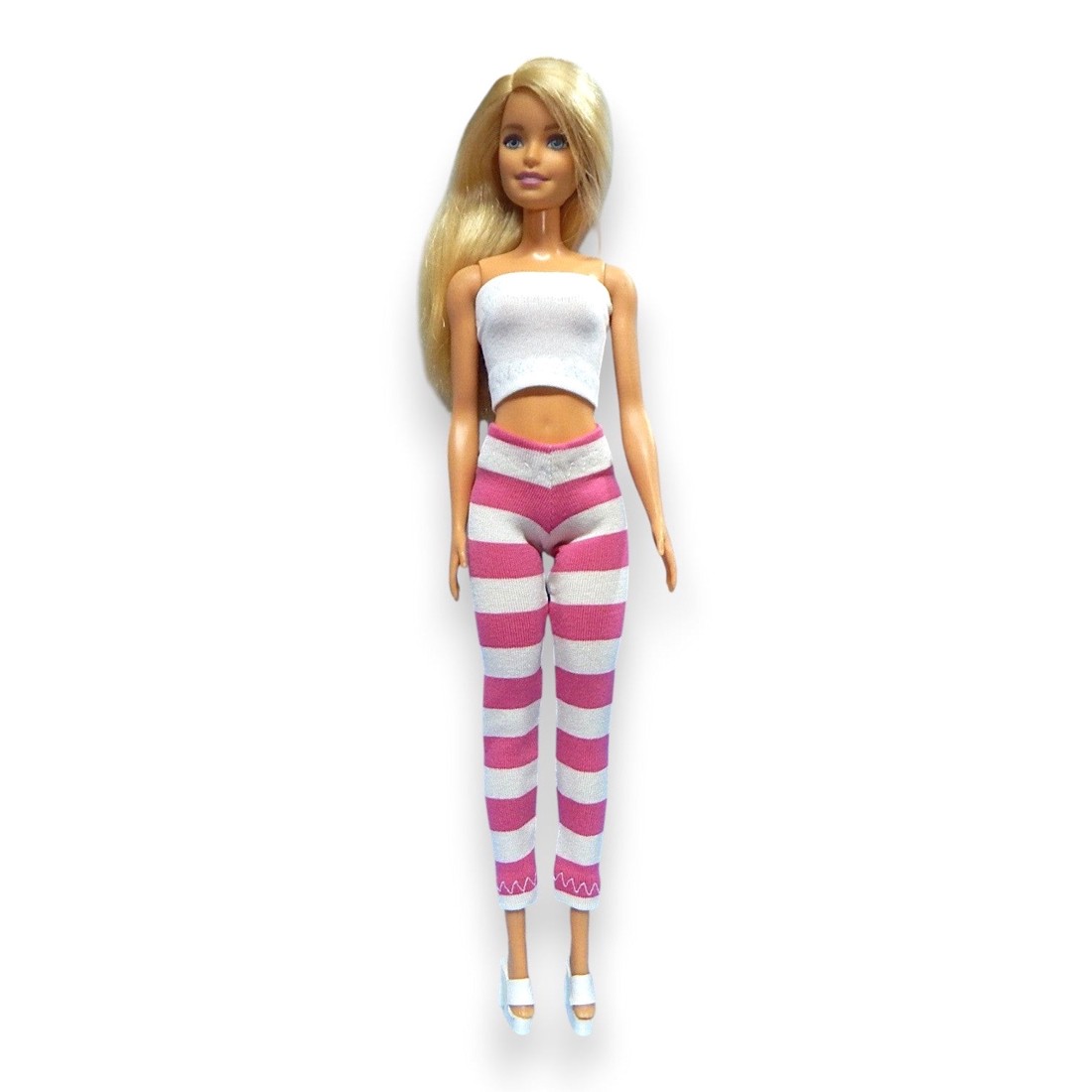 Pantaloni, ciorapi și leggings Barbie cu dungi roz-albe � haină pentru păpuși tip Barbie (a032pf) - jucării și echipamente pentru copii - jucării și accesorii pentru copii - haine de barbie - Artynos.ro
