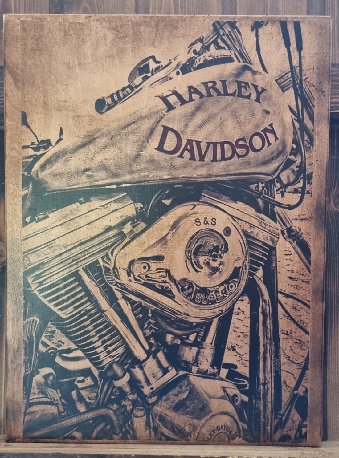 Harley Davidson imagine din lemn - casă & stil de viață - accesorii pentru decorat casa - picturi murale - artă de perete din lemn - Artynos.ro