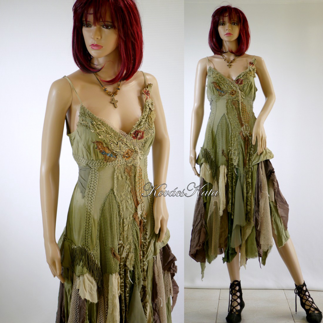  ETA - shabby chic art-design ruha - îmbrăcăminte și modă - haine damă - rochie, dintr-o bucată - Artynos.ro