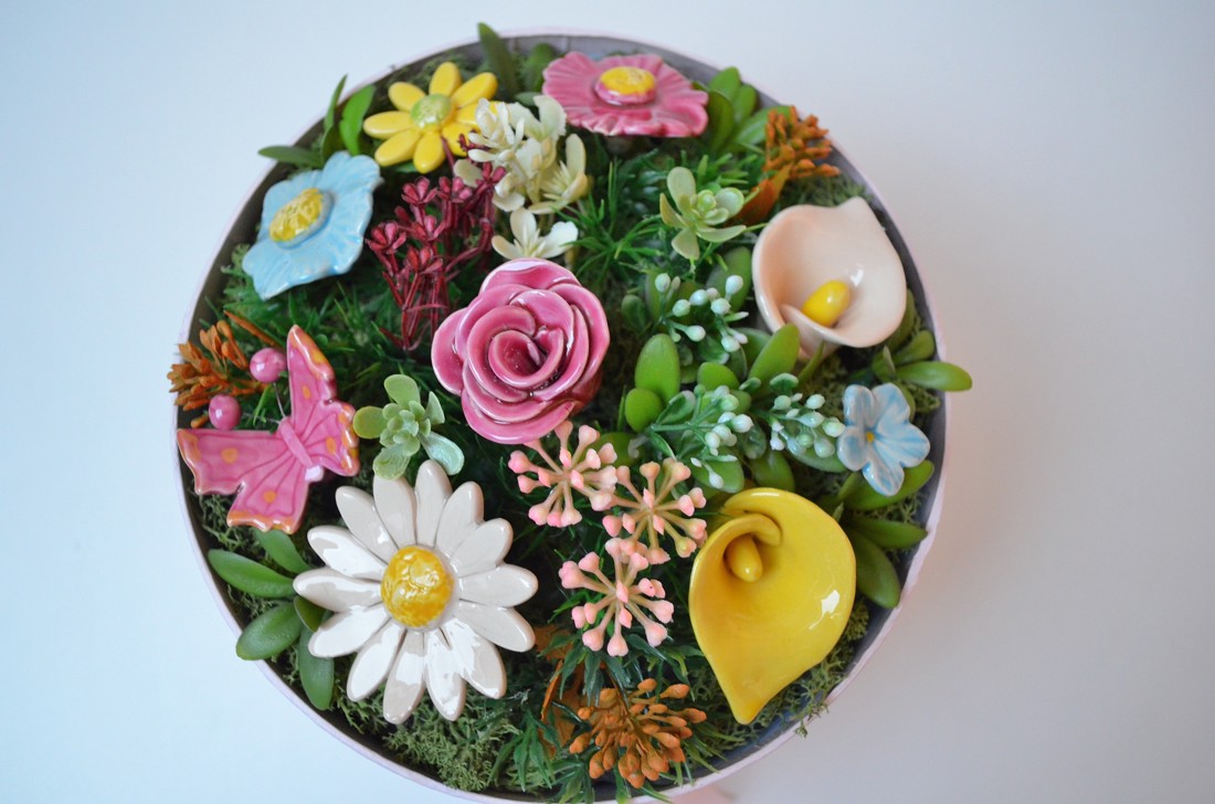 Buchet de flori din ceramică, cutie cu 9 flori - casă & stil de viață - decorațiuni de casă - accesorii florale - cutii cu flori - Artynos.ro