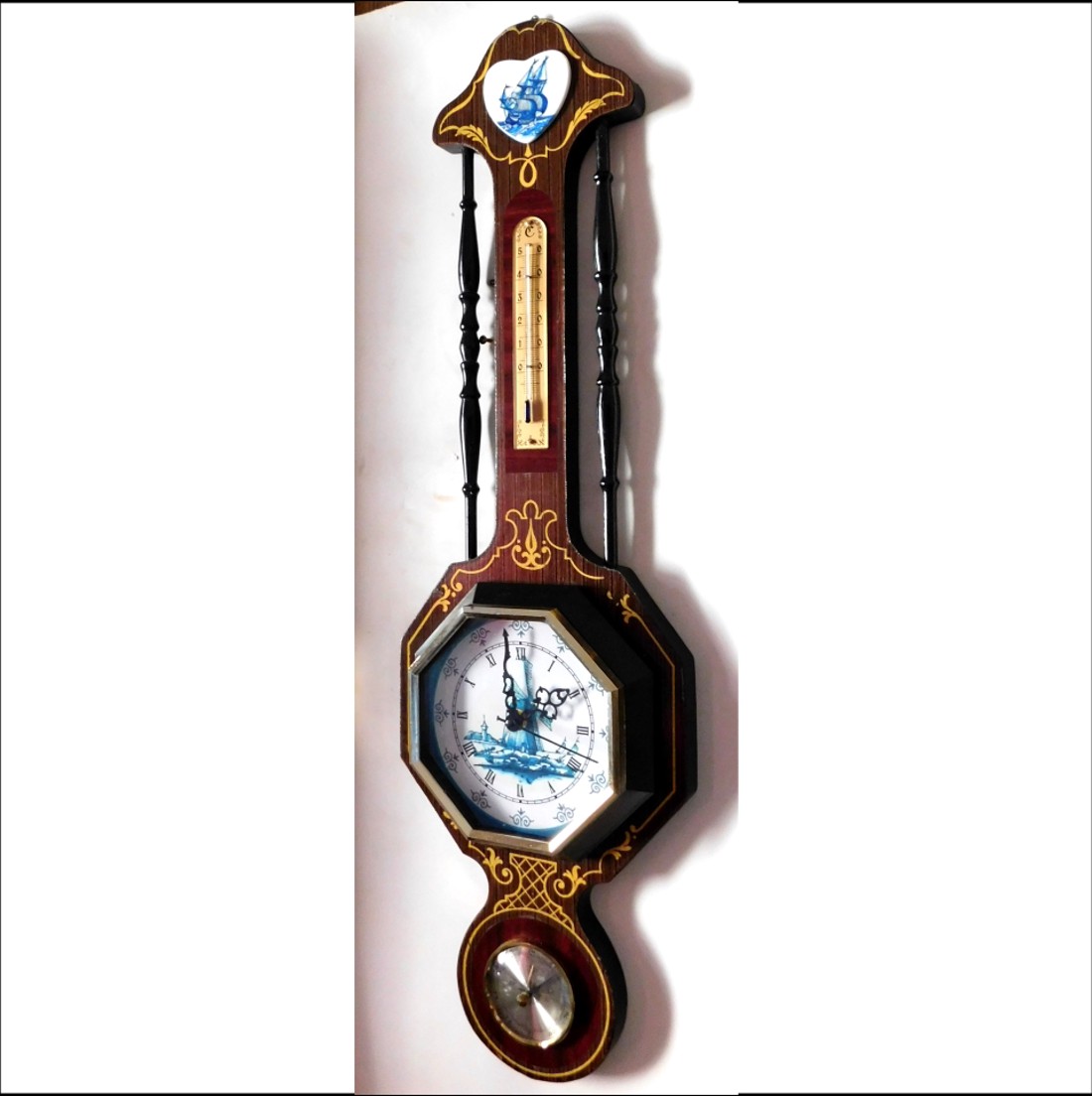 Ceas de perete și barometru antic frumos, înalt de 74 cm - casă & stil de viață - decorațiuni de casă - decorațiuni de pereți - ceasuri de perete - Artynos.ro