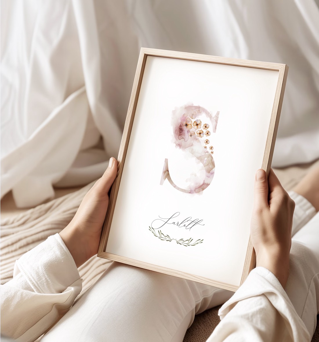 Scrisoare S, monogramă, imagine onomastică, decor, acuarelă, artă de perete, personalizată -  - Artynos.ro