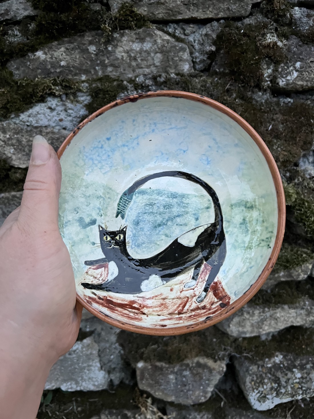 Farfurie de desert din ceramică făcută manual - Pisica și marea 16 cm - casă & stil de viață - accesorii pentru echipamente de bucătărie - accesorii de servire - veselă, farfurii - Artynos.ro