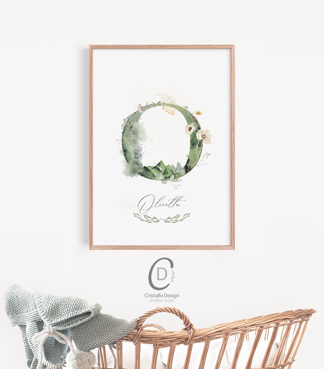 Scrisoare O, monogramă, imagine zi nume, decorare, decor de perete verdeață, personalizat -  - Artynos.ro