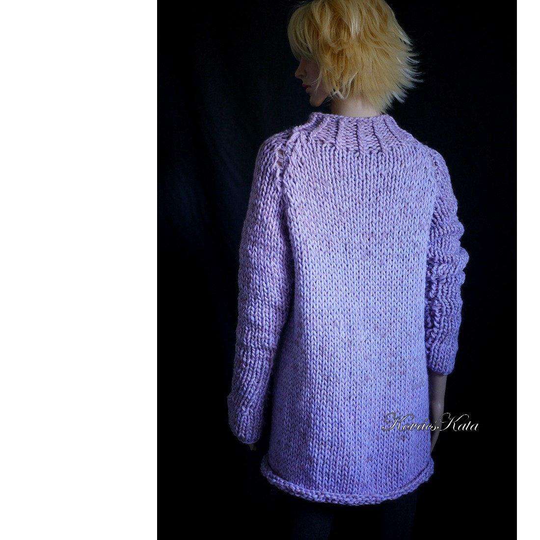 ERNA ALPAKA - pulover lung exclusiv tricotat manual/ violet - îmbrăcăminte și modă - haine damă - hanorace, cardigane - Artynos.ro