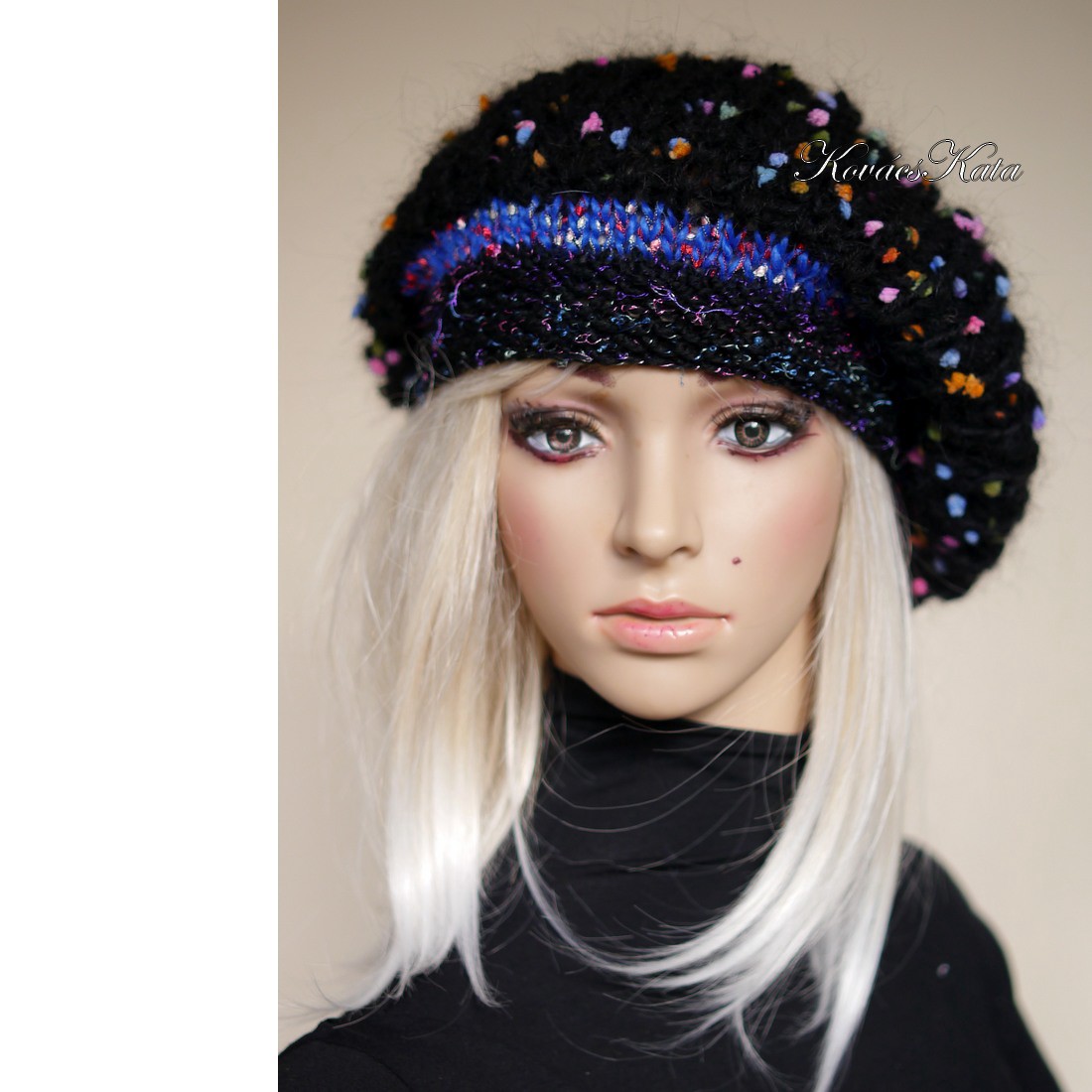 BORBÁLA / color-blocked - pălărie trendy tricotată manual - îmbrăcăminte și modă - eșarfe, pălării, fularuri - căciulă - Artynos.ro