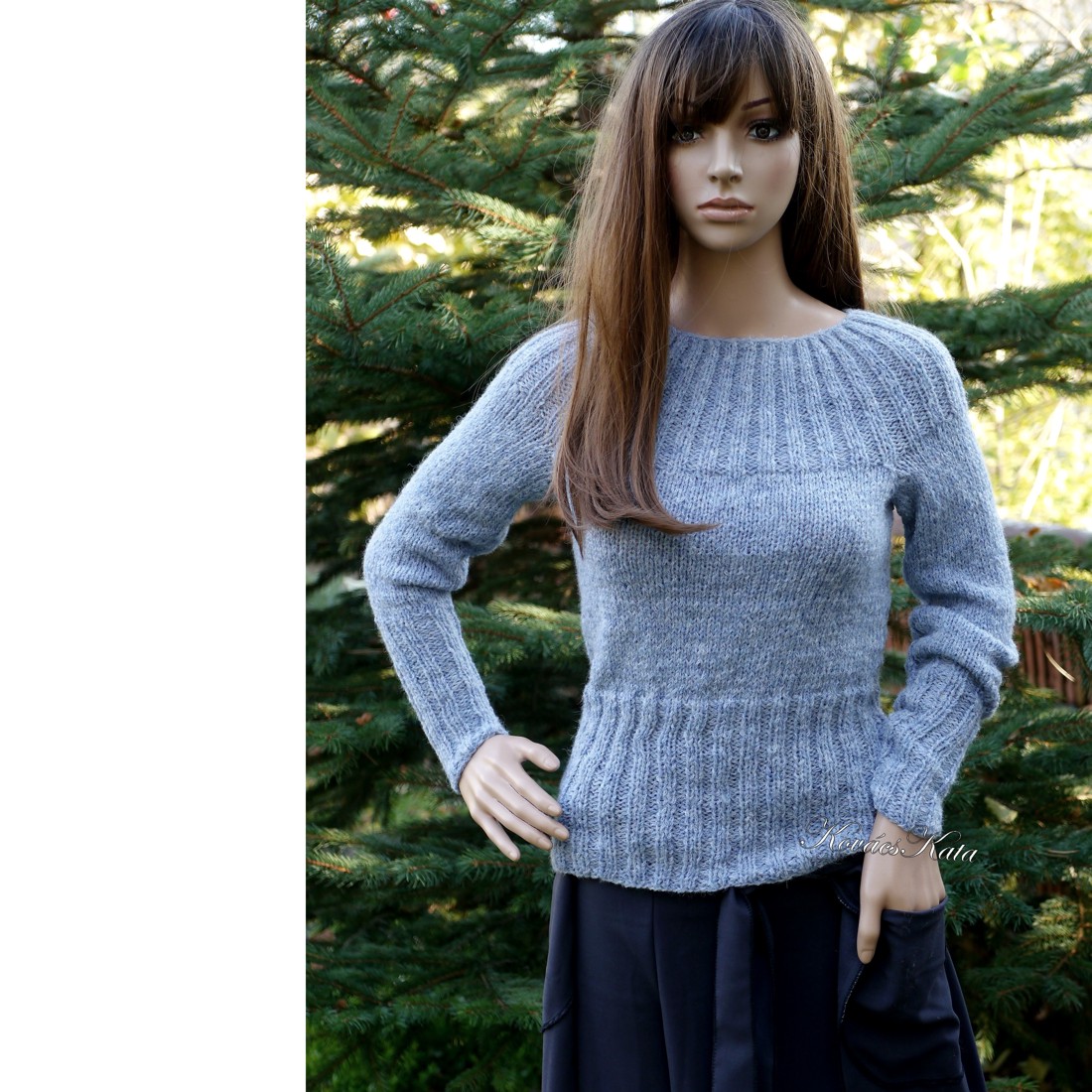 MADONNAALPAKA - pulover exclusiv tricotat manual / albastru SKY - îmbrăcăminte și modă - haine damă - hanorace, cardigane - Artynos.ro