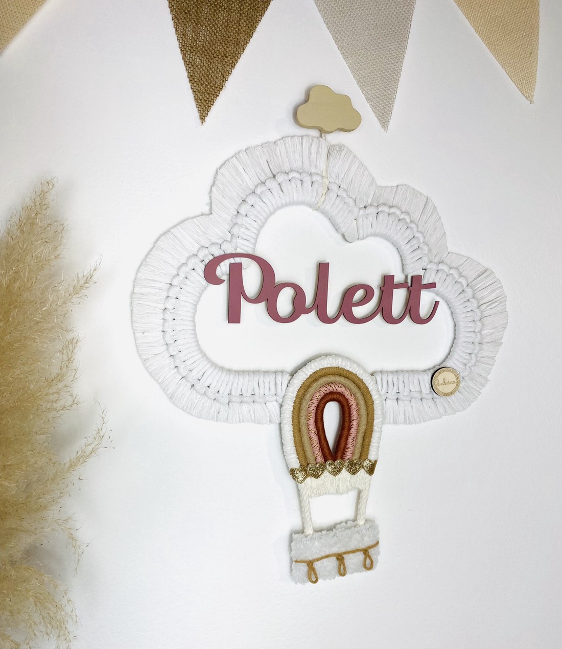 Nor macramé personalizat cu balon cu aer cald decorațiune de perete (mic) -  - Artynos.ro