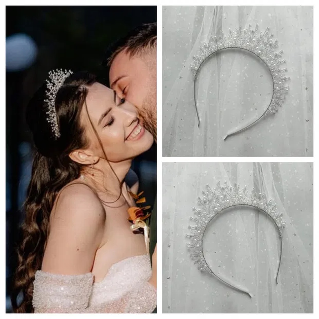 Tiara cu perle si cristale - accesorii nuntă - ornamente de păr de nuntă - accesorii păr nuntă - Artynos.ro