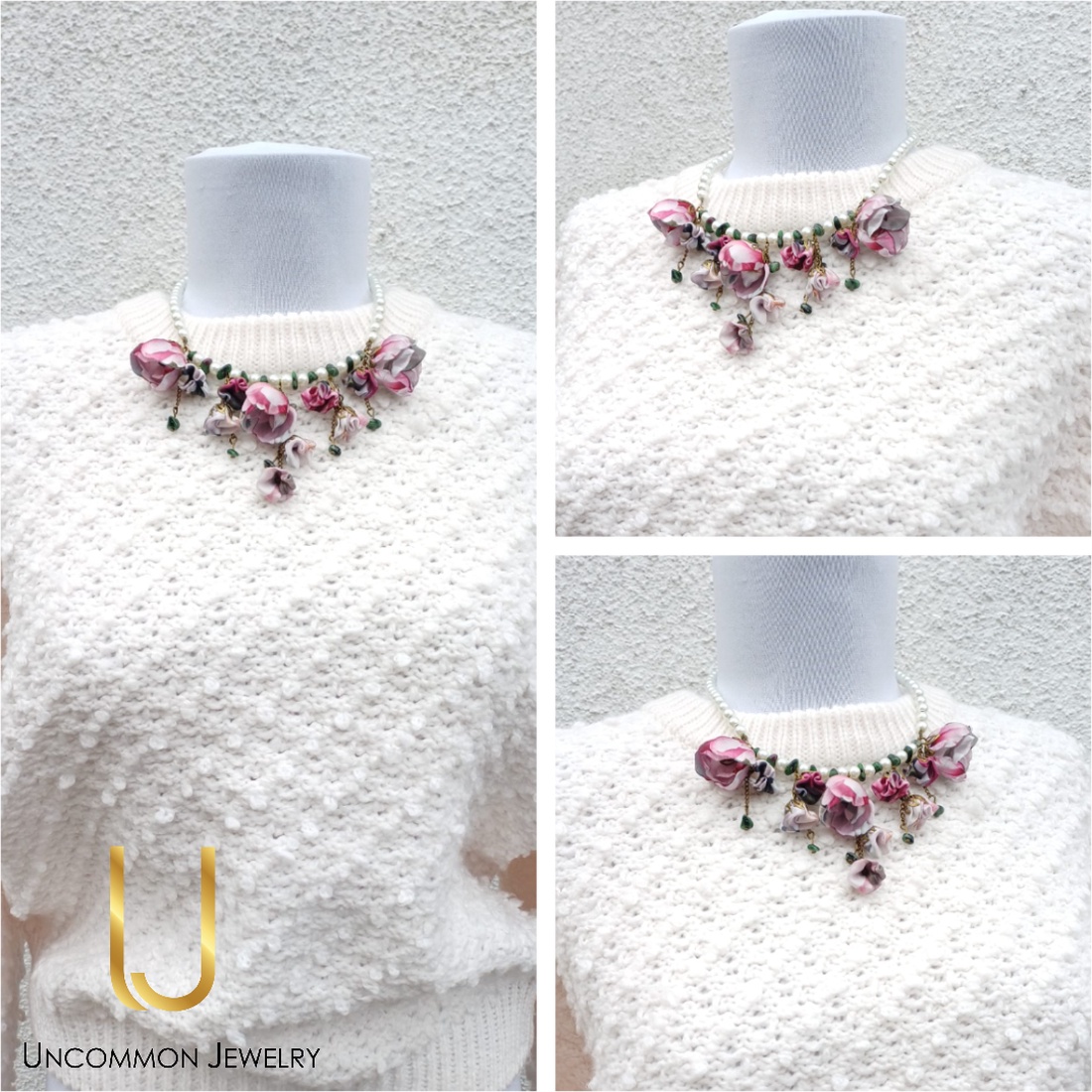 Colier floral cu Zoizit - Rapsodie in roz - bijuterii - coliere - coliere din pietre semiprețioase - Artynos.ro