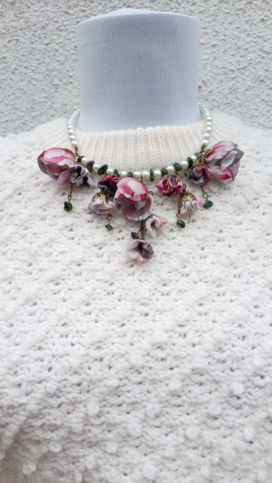 Colier floral cu Zoizit - Rapsodie in roz - bijuterii - coliere - coliere din pietre semiprețioase - Artynos.ro