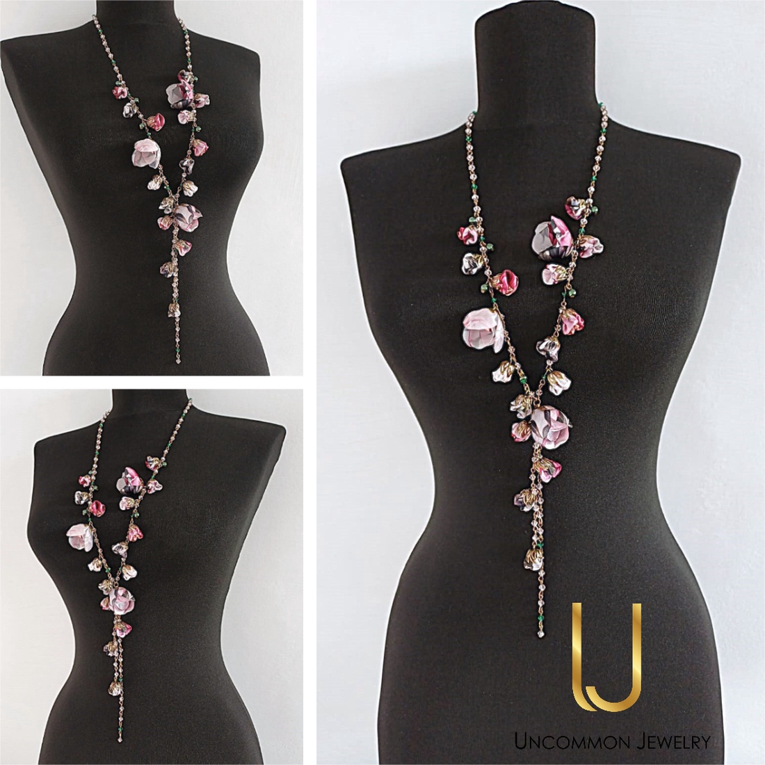 Colier floral lung + cercei cadou - bijuterii - coliere - coliere din mărgele - Artynos.ro