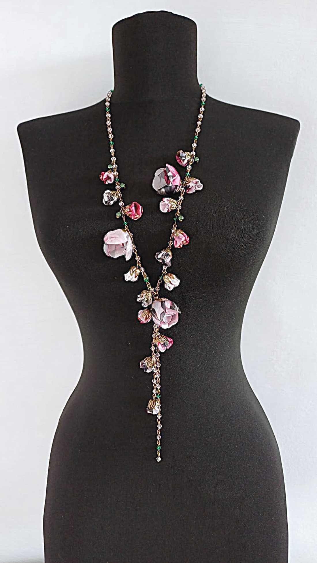 Colier floral lung + cercei cadou - bijuterii - coliere - coliere din mărgele - Artynos.ro