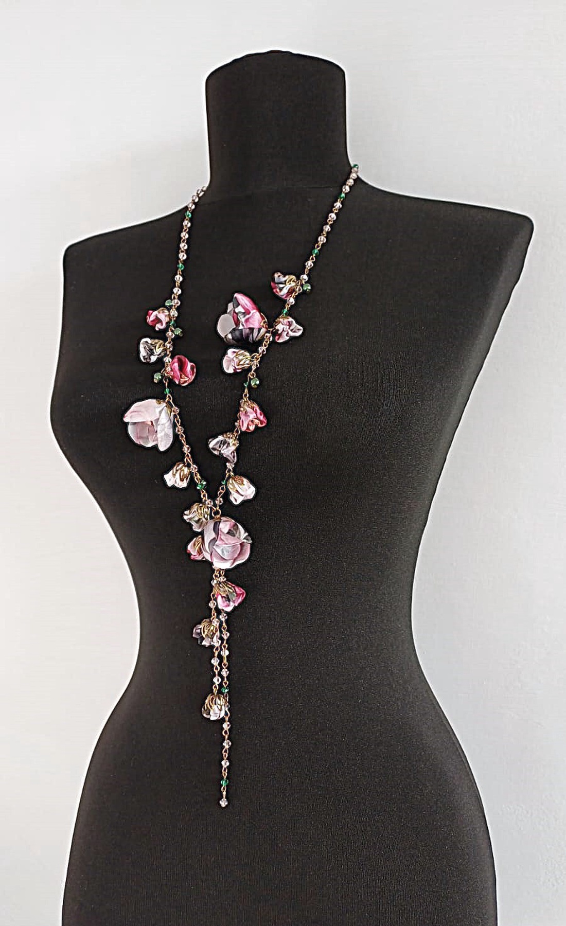 Colier floral lung + cercei cadou - bijuterii - coliere - coliere din mărgele - Artynos.ro