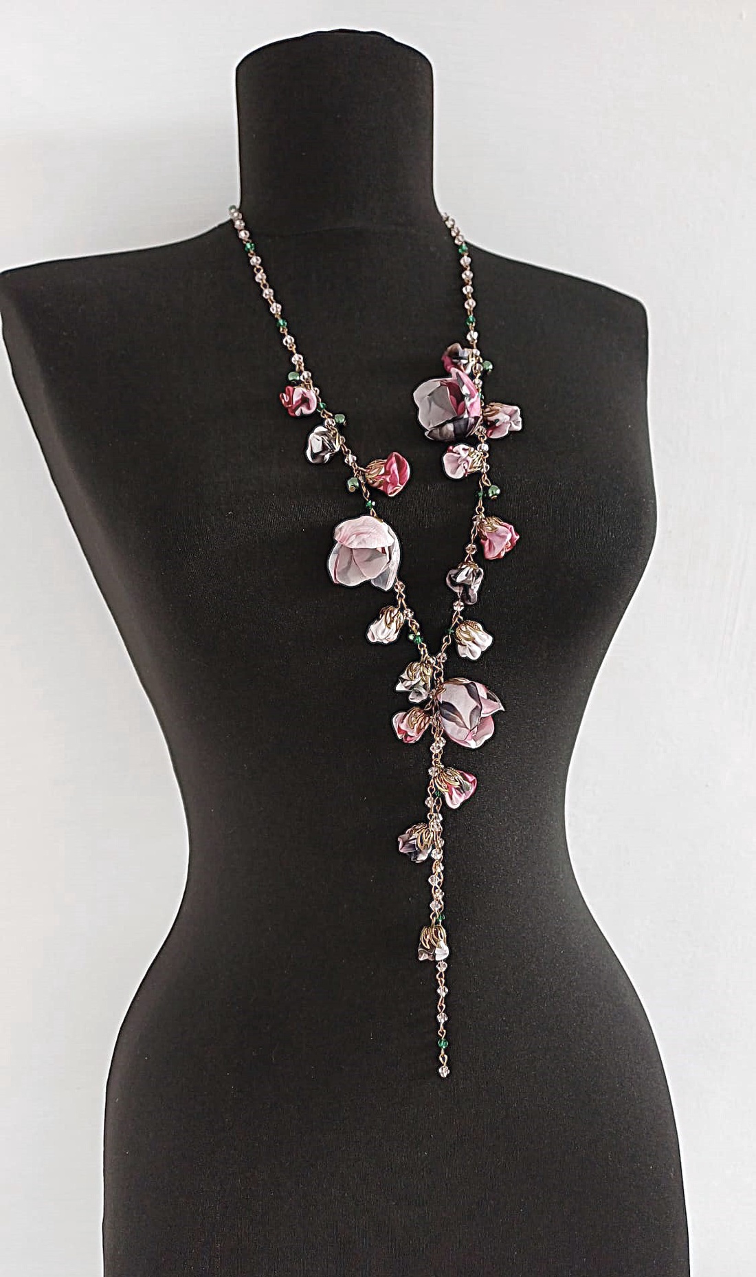 Colier floral lung + cercei cadou - bijuterii - coliere - coliere din mărgele - Artynos.ro