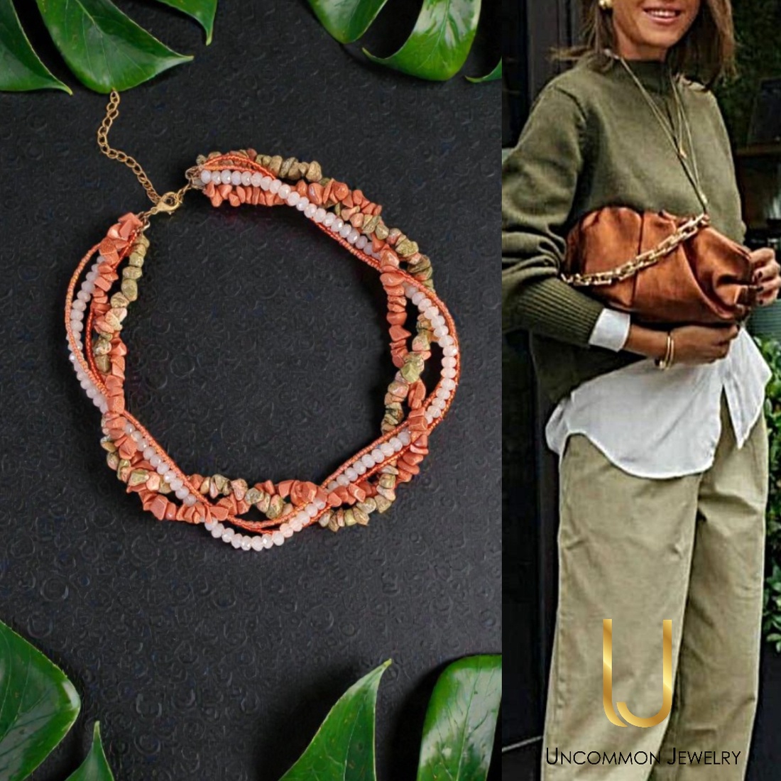 Colier cu pietre semipretioase Piatra Soarelui, Unakite, cristale si margele Toho - bijuterii - coliere - coliere din mărgele - Artynos.ro