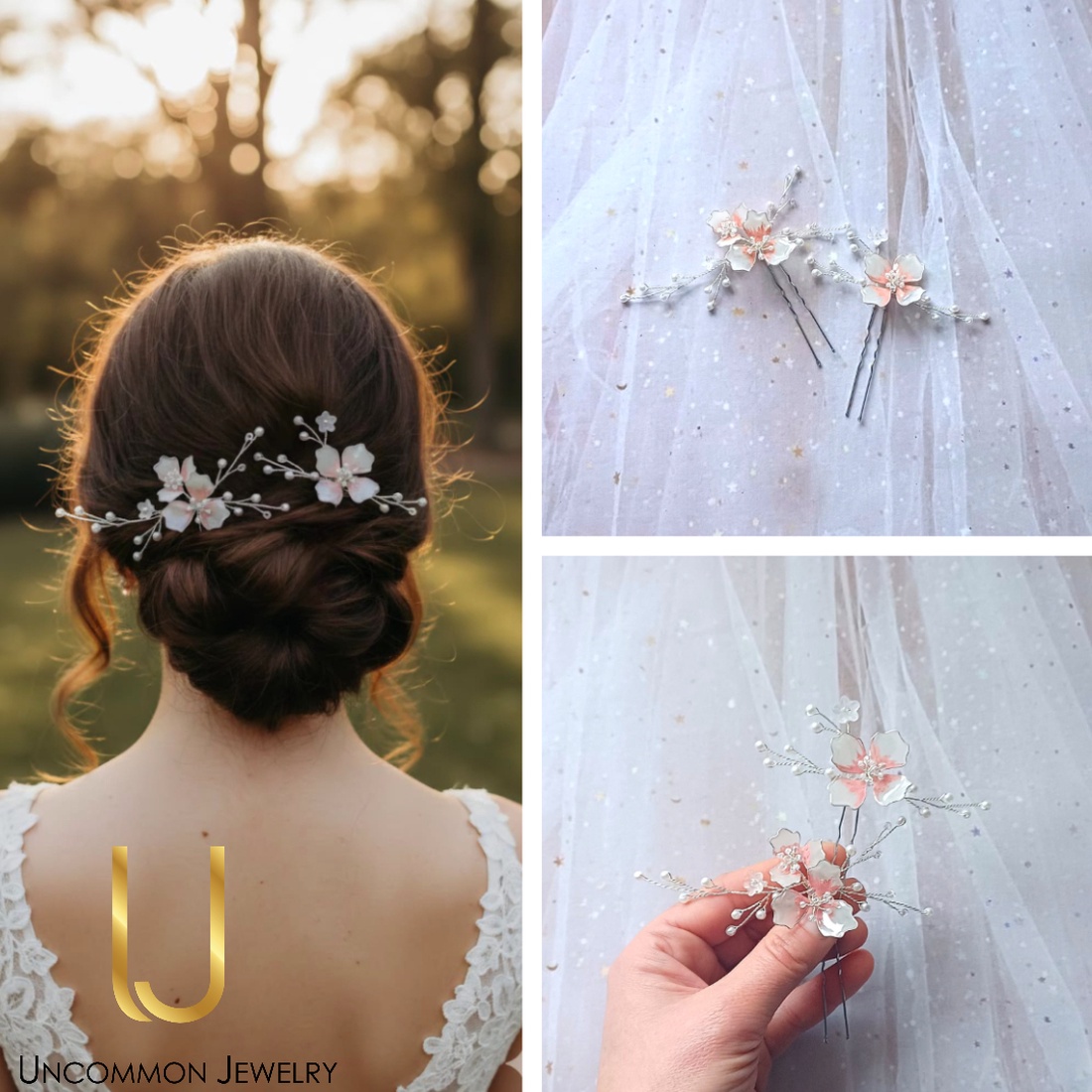 Pini mireasa Soft Blush - accesorii nuntă - ornamente de păr de nuntă - accesorii păr nuntă - Artynos.ro