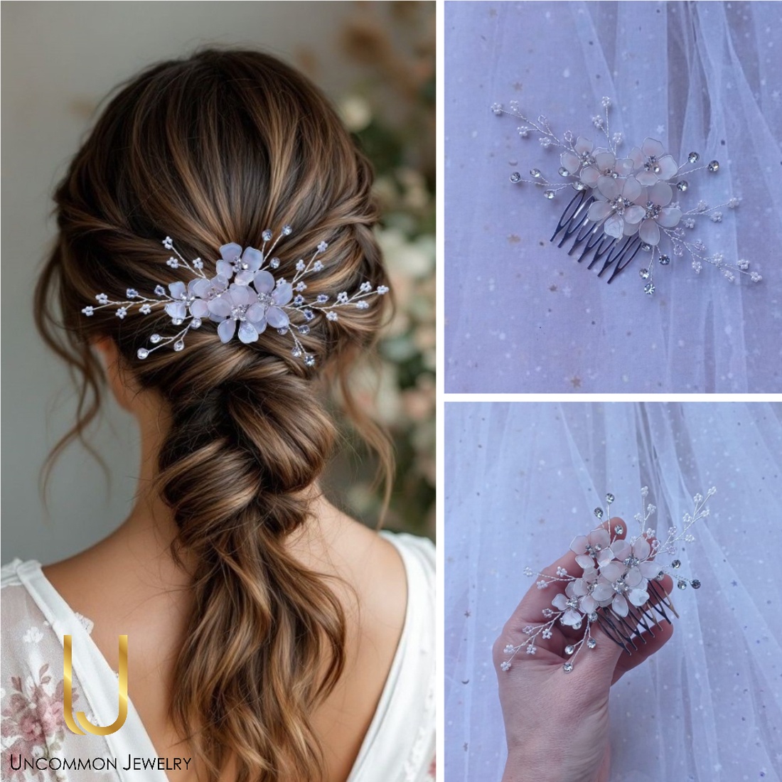 Pieptan mireasa Cherry Blossoms - accesorii nuntă - ornamente de păr de nuntă - accesorii păr nuntă - Artynos.ro