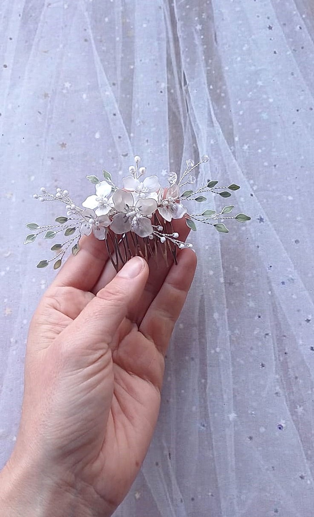 Wild Jasmine - pieptan floral - accesorii nuntă - ornamente de păr de nuntă - accesorii păr nuntă - Artynos.ro