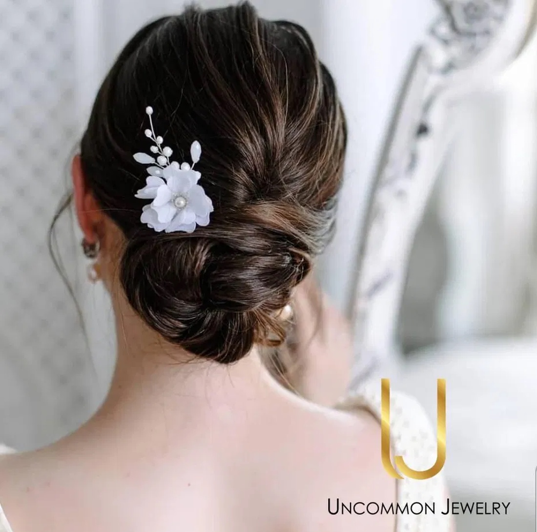 Pin floral pentru coc - accesorii nuntă - ornamente de păr de nuntă - accesorii păr nuntă - Artynos.ro